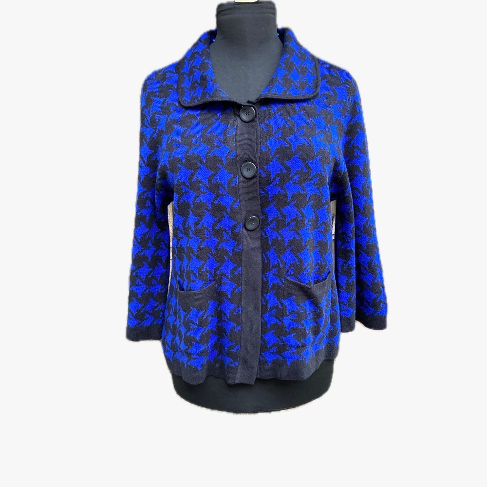 Blue and Black Houndstooth Cardigan